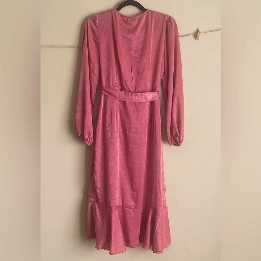 NWT Nasty Gal Pink Satin Wrap Dress - Picture 3 of 7